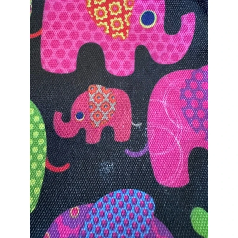 FAB Starpoint Elephant Print Backpack Multi-Color School Bag Black Canvas F277